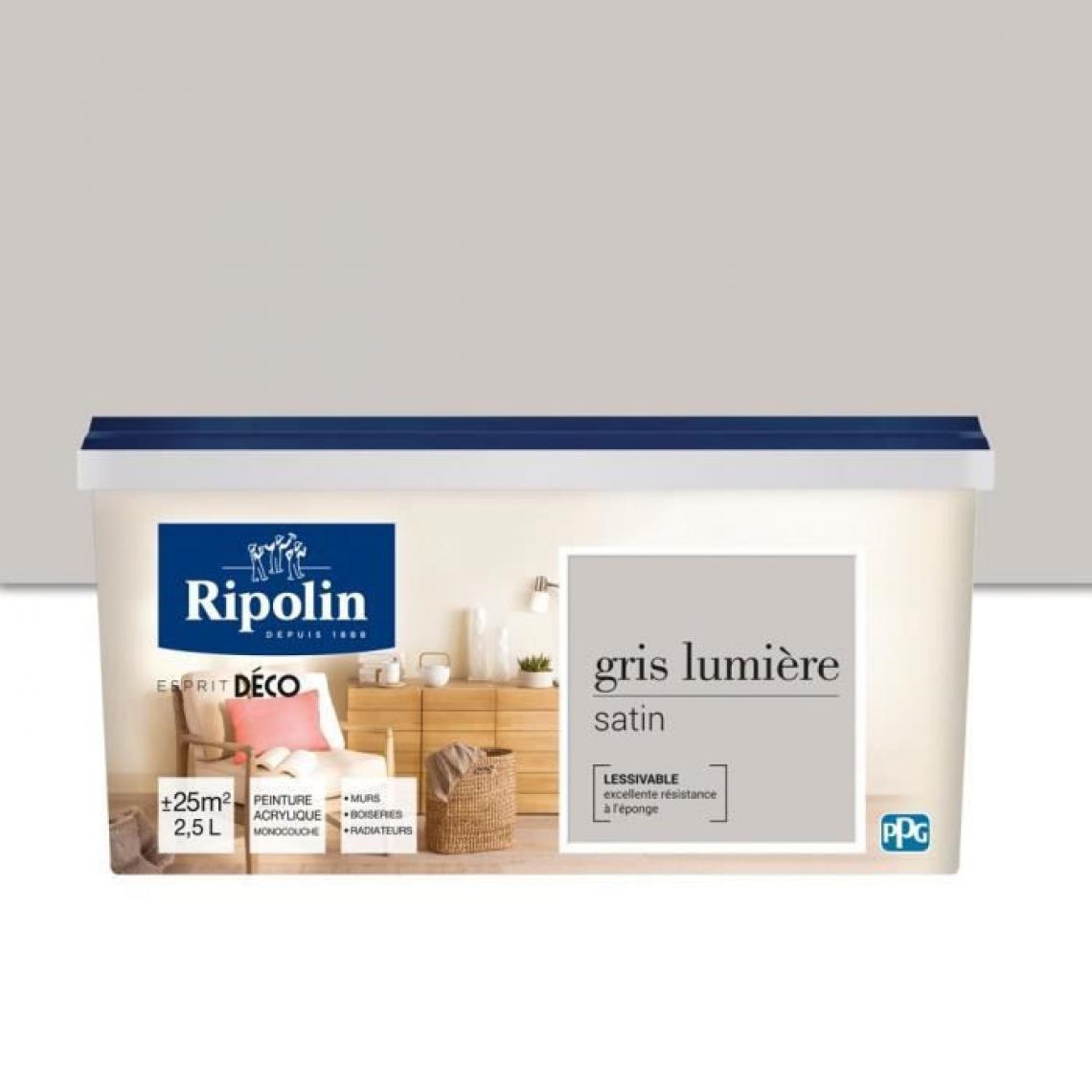 Ripolin - RIPOLIN Peinture Murale Toutes Pieces - Gris Lumiere Satin, 2,5L - Peinture & enduit rénovation