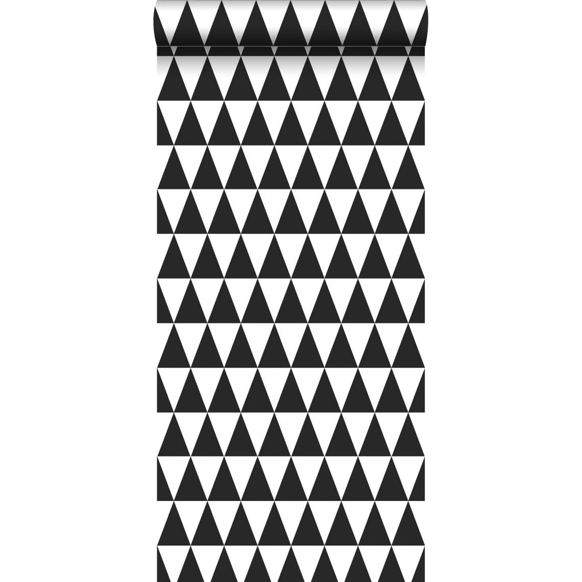 ESTAhome - ESTAhome papier peint triangles graphiques noir et blanc mat - 128845 - 53 cm x 10,05 m - Papier peint