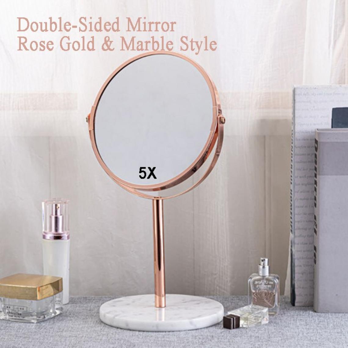 Universal - Style marbre or rose, miroir de toilette double face, loupe, miroir de toilette de bureau, rotation à 360 degrés | miroir de bain(Or) - Miroir de salle de bain