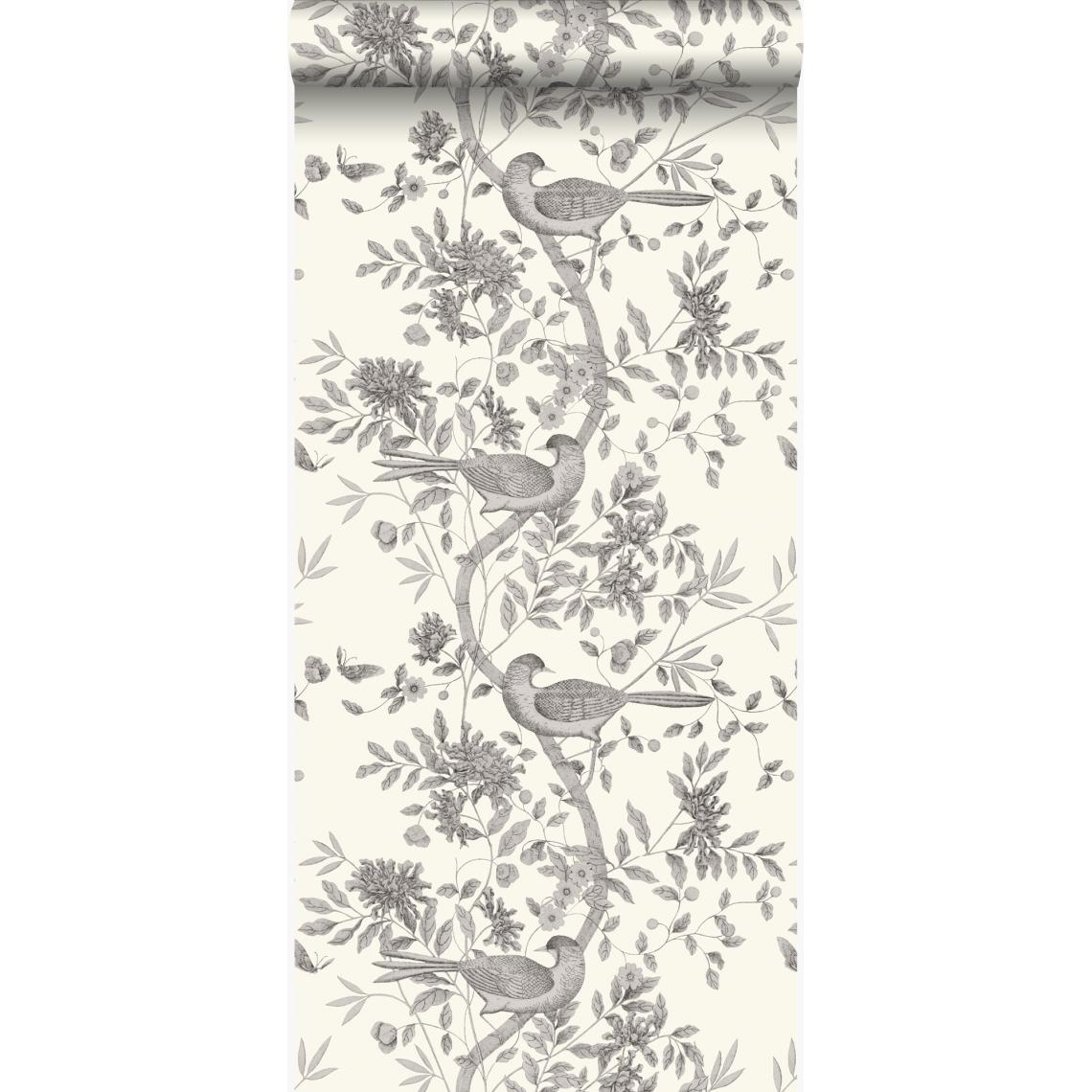 Origin - Origin papier peint oiseaux blanc d'ivoire et gris - 347456 - 53 cm x 10,05 m - Papier peint