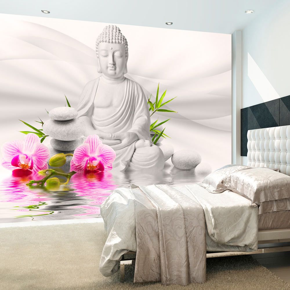 marque generique - 100x70 Papier peint Orient Contemporain Bouddha et orchidées - Papier peint