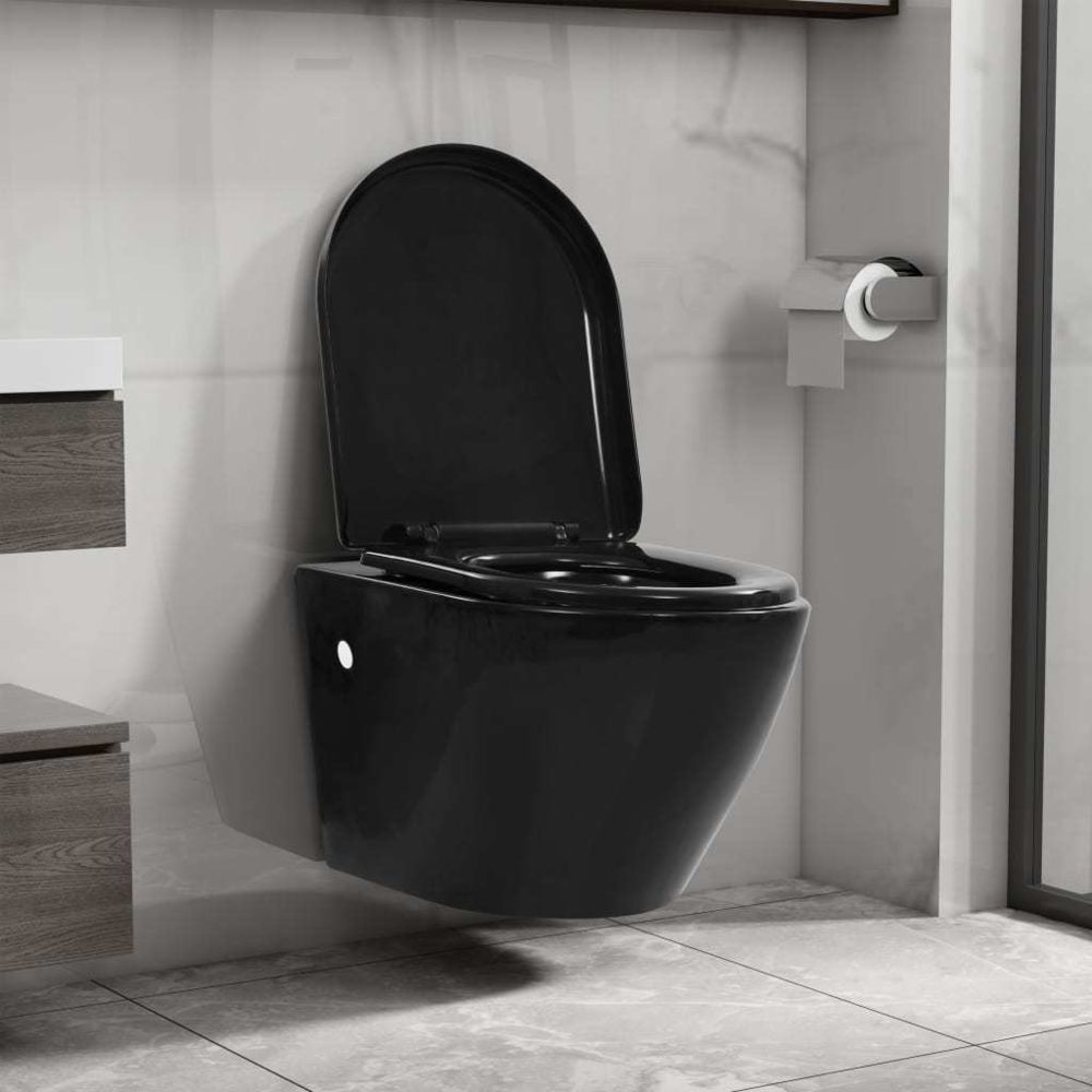 Vidaxl - vidaXL Toilette suspendue au mur sans rebord Céramique Noir - WC