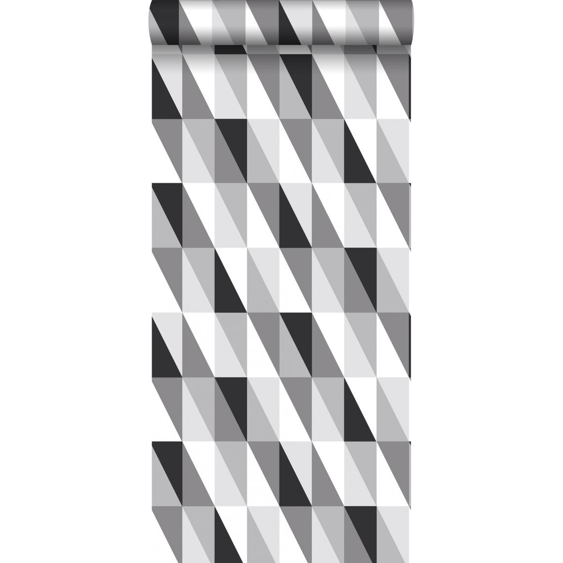 ESTAhome - ESTAhome papier peint triangles graphiques noir, gris et blanc - 139121 - 0.53 x 10.05 m - Papier peint