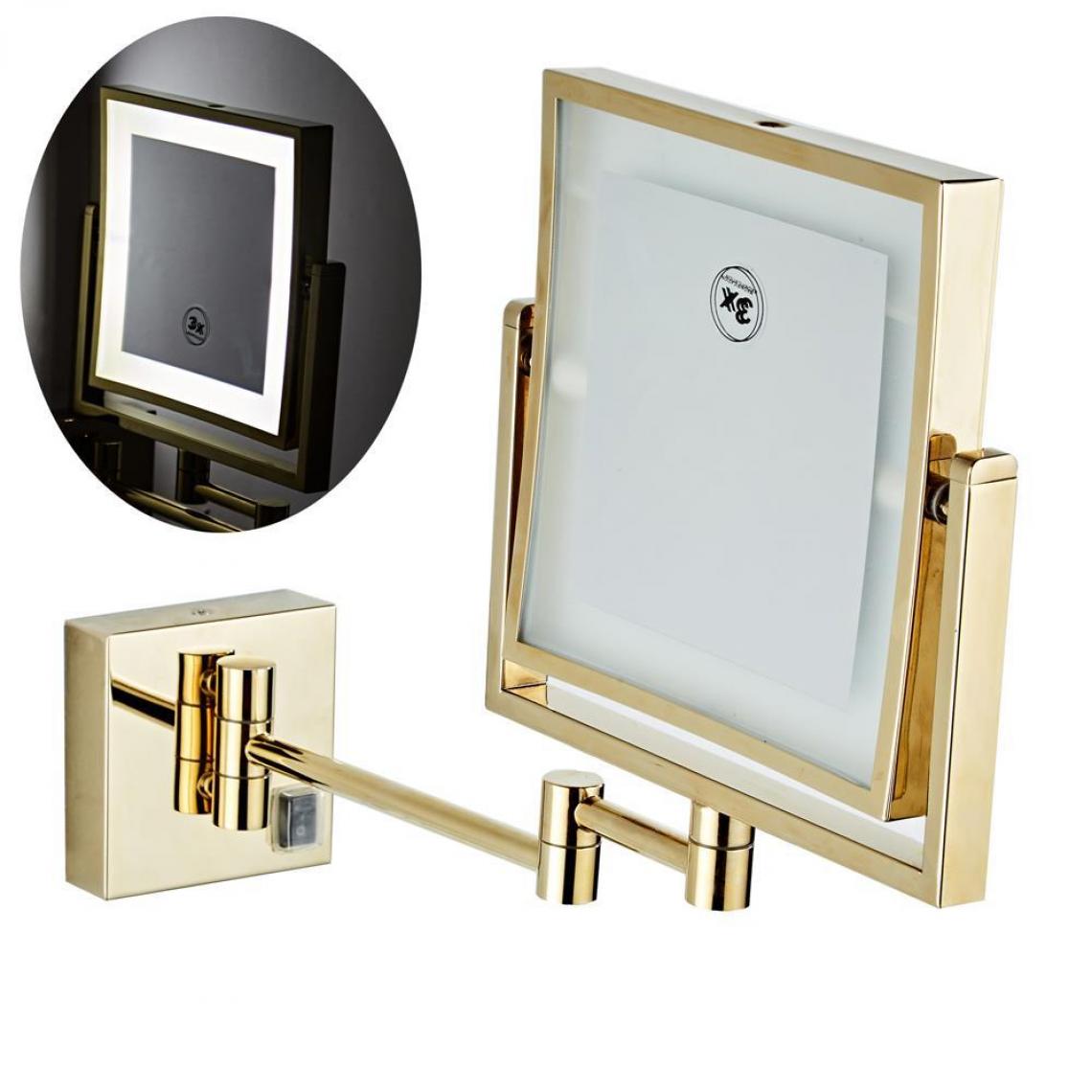 Universal - Miroir de toilette 8 pouces de deux côtés de l'or carré miroir LED pliant miroir de maquillage en laiton miroir de maquillage cadeau de madame | miroir de bain(Or) - Miroir de salle de bain
