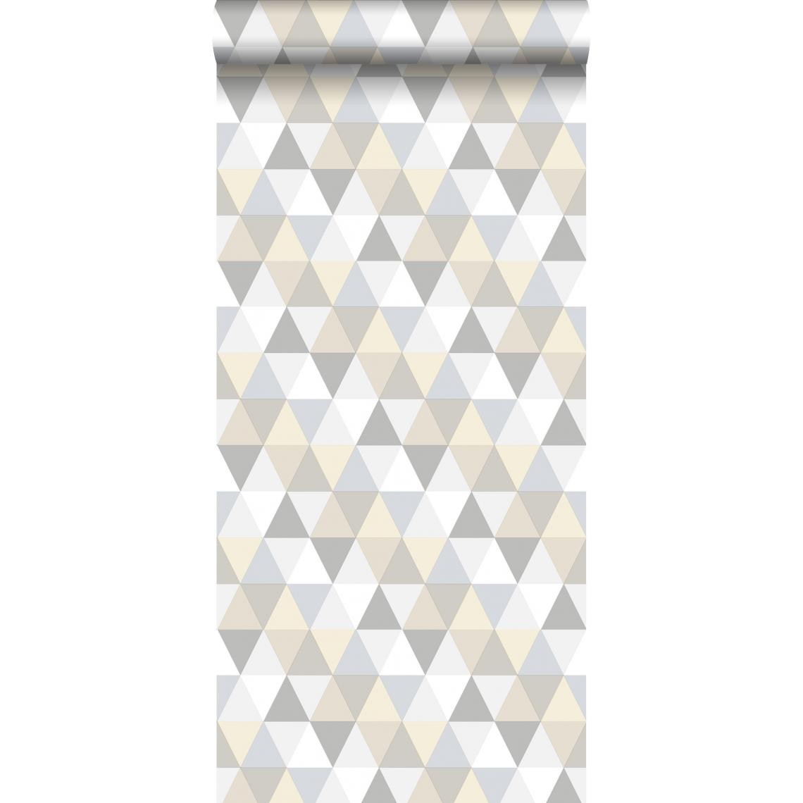 ESTAhome - ESTAhome papier peint triangles gris clair, beige et blanc - 128707 - 53 cm x 10,05 m - Papier peint