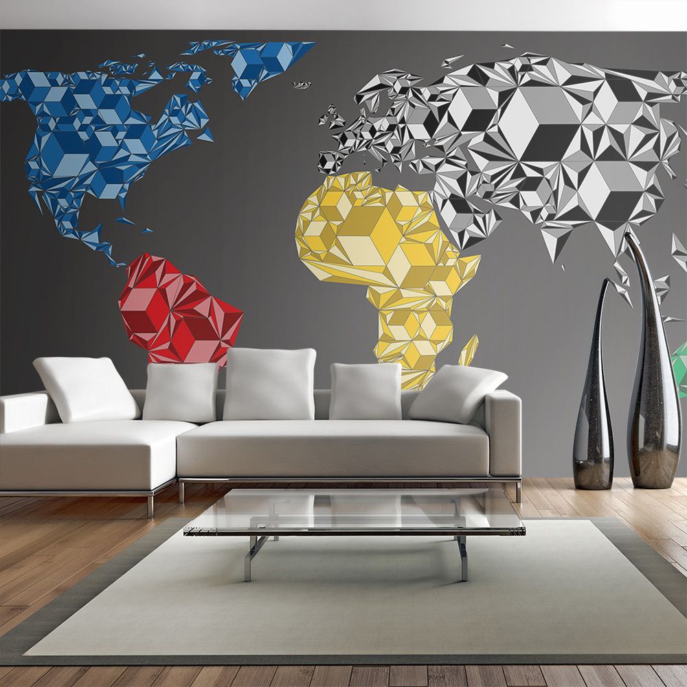 Bimago - Papier peint | Map of the World | 550x270 | XXL | Carte du monde | colorful solids | | - Papier peint