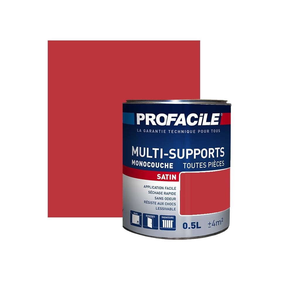 Profacile - Peinture intérieure multi-supports, PROFACILE-0.5 litre-Rouge Coquelicot - Peinture & enduit rénovation