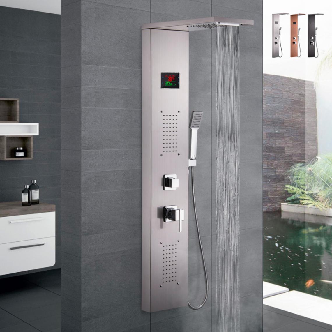 Arati Bath And Shower - Colonne de douche avec pommeau en cascade panneau et mélangeur Rapolano, Couleur: Silver - Colonne de douche