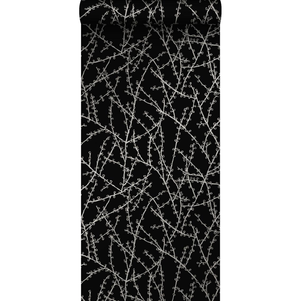 Origin - Origin papier peint branches de fleurs noir mat et gris - 345730 - 53 cm x 10,05 m - Papier peint