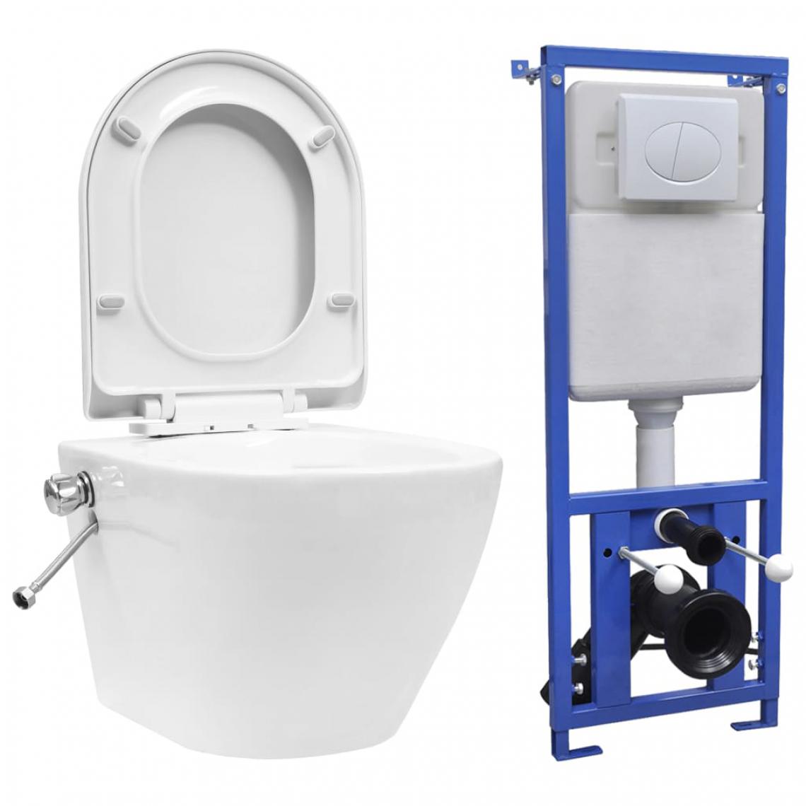 Icaverne - Distingué Toilettes et bidets categorie Nouakchott Toilette murale sans rebord et réservoir caché Céramique Blanc - WC