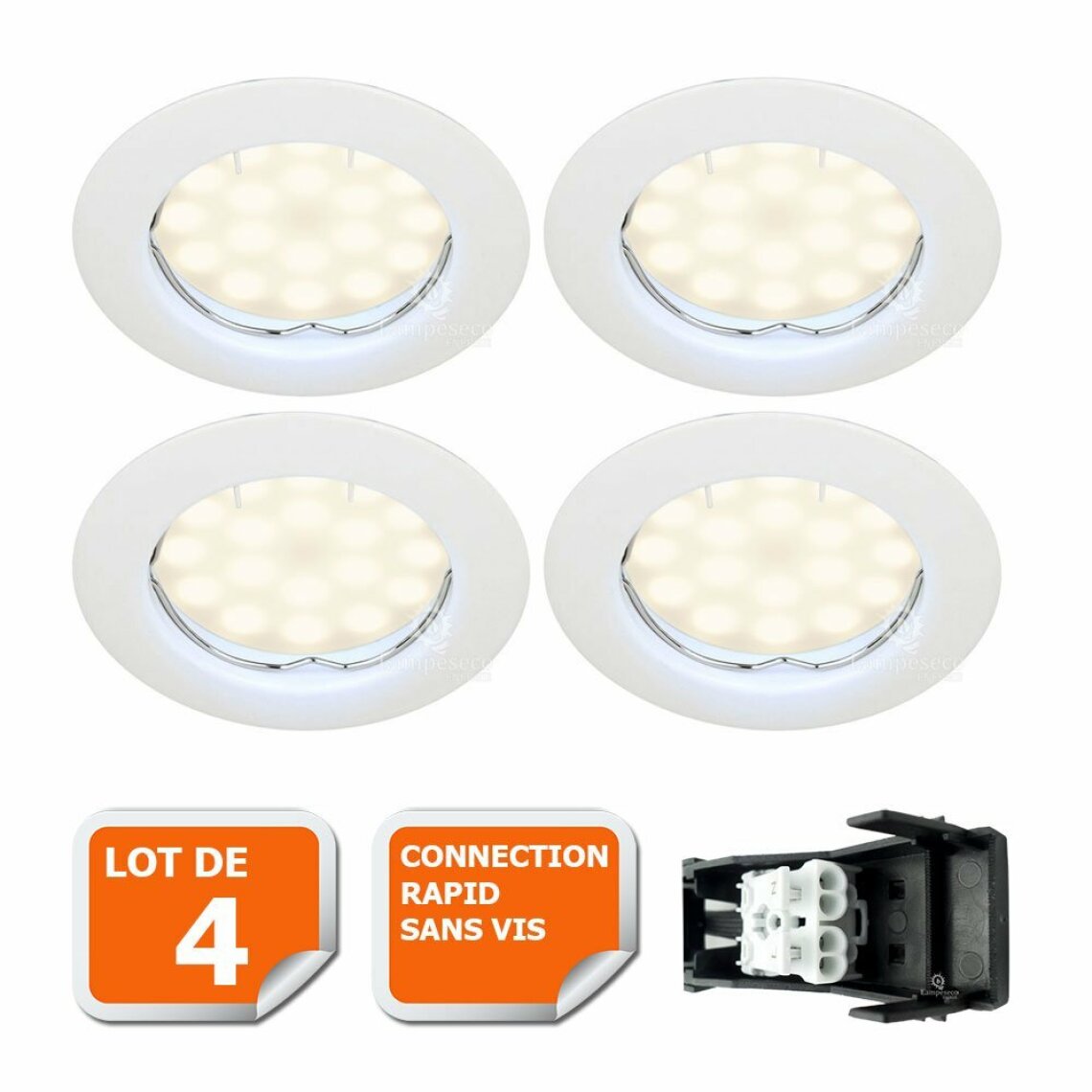 Lampesecoenergie - LOT DE 4 SPOT LED COMPLETE RONDE FIXE eq. 50W BLANC CHAUD - Boîtes d'encastrement