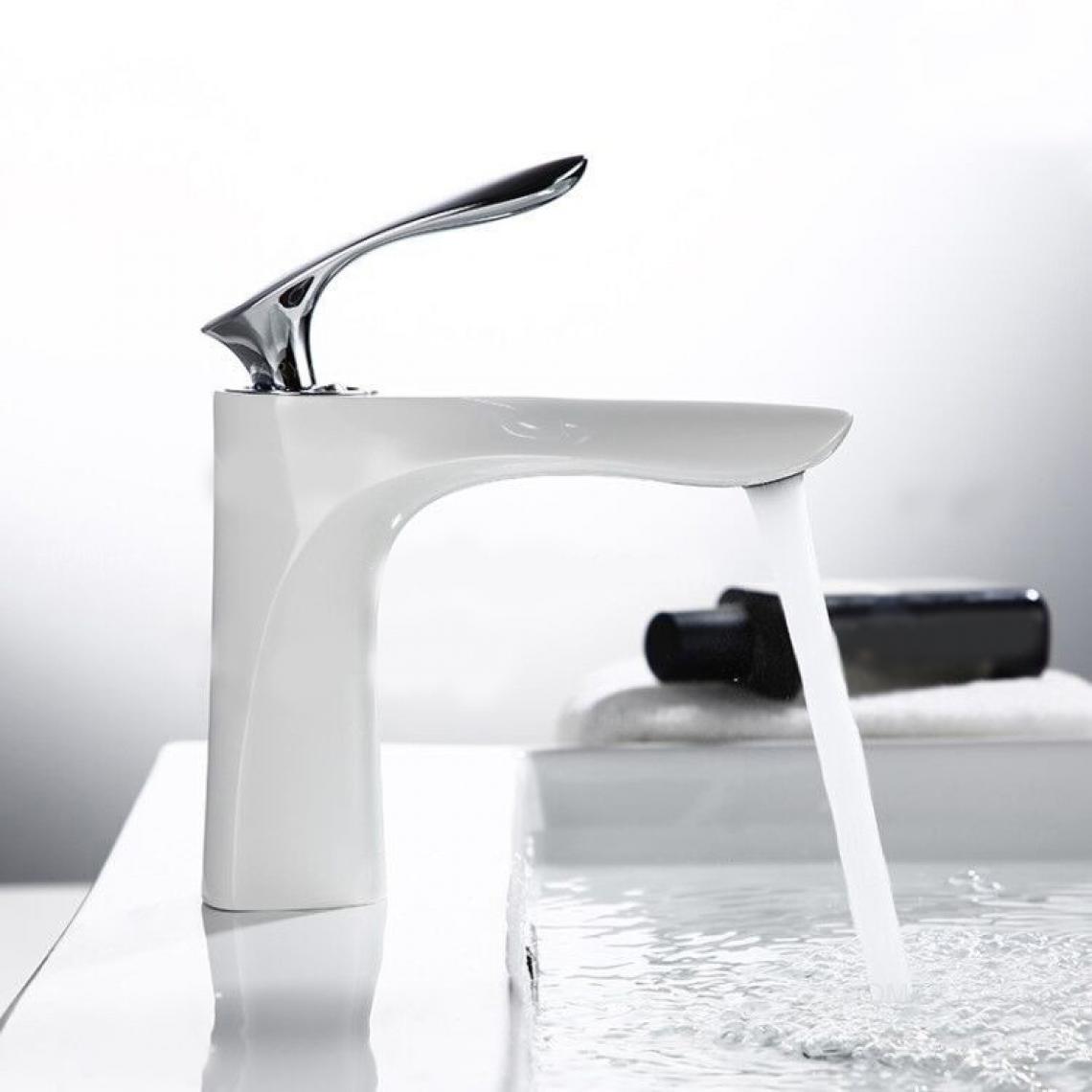 Kroos - Robinet lavabo mitigeur contemporain en laiton massif Blanc - Robinet de lavabo