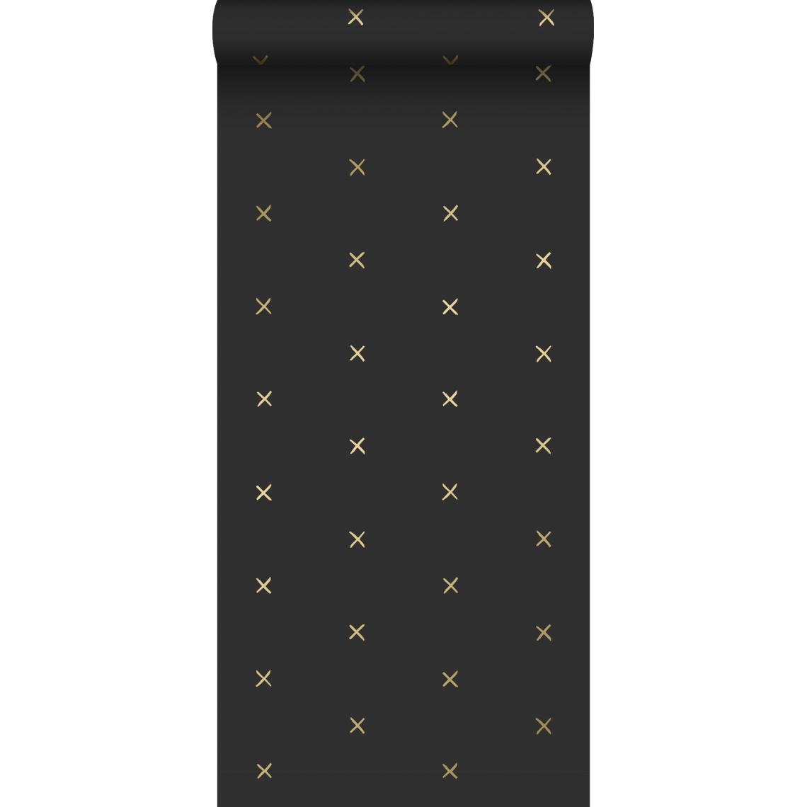 ESTAhome - ESTAhome papier peint motif graphique noir et or - 139130 - 0.53 x 10.05 m - Papier peint