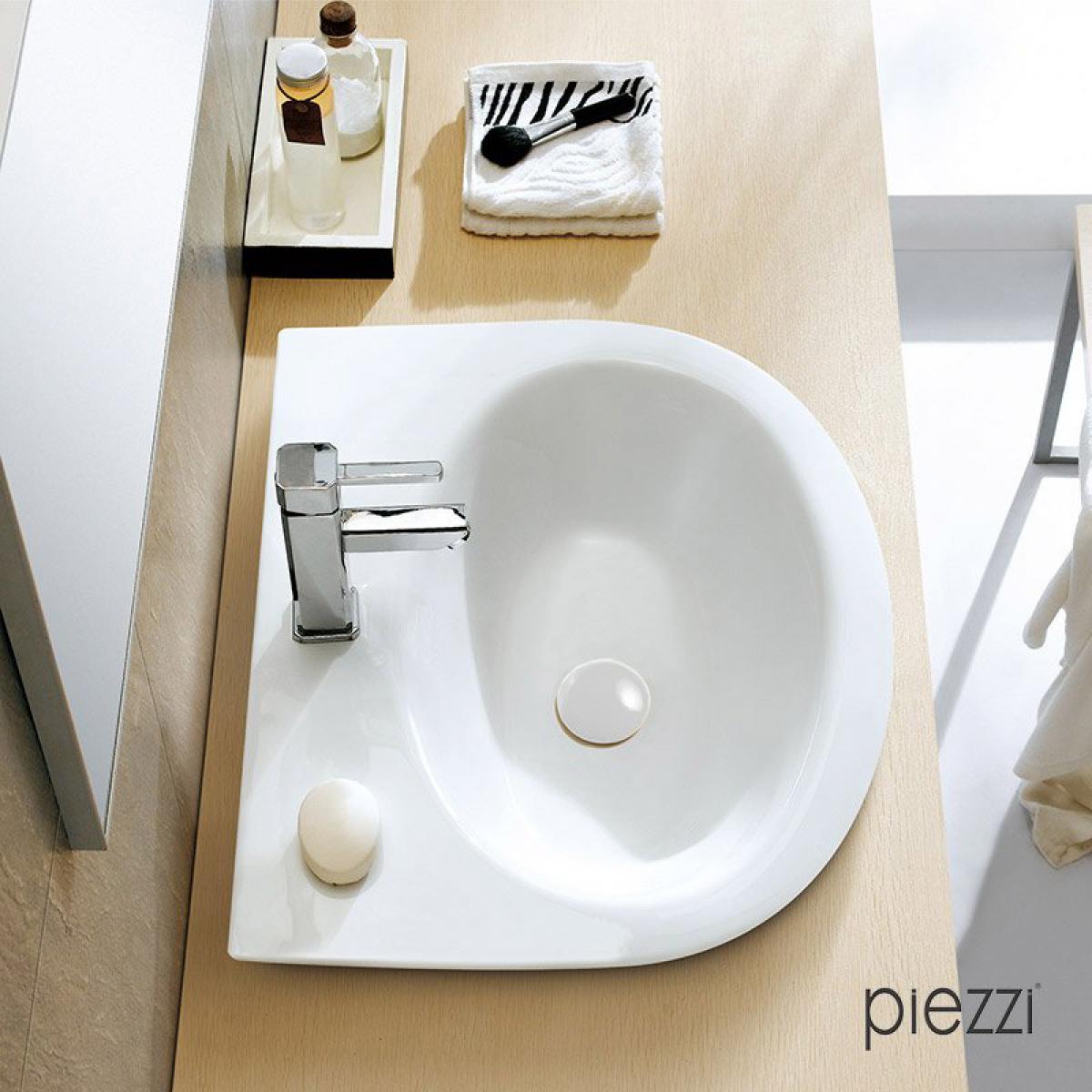 Piezzi - Bonde pour vasque + cache rond en céramique blanche - Bonde d'évier