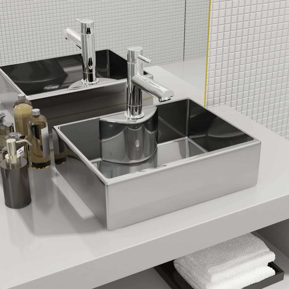 marque generique - Distingué Éviers & lavabos serie Dublin Lavabo avec trou pour robinet 48x37x13,5 cm Céramique Argenté - Lavabo
