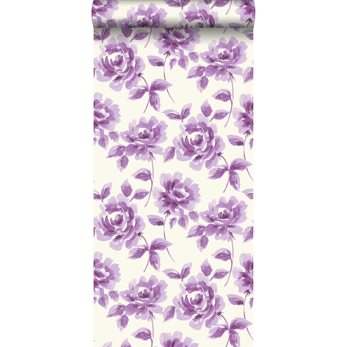 ESTAhome - ESTAhome papier peint roses peintes à l'aquarelle violet - 128015 - 53 cm x 10,05 m - Papier peint