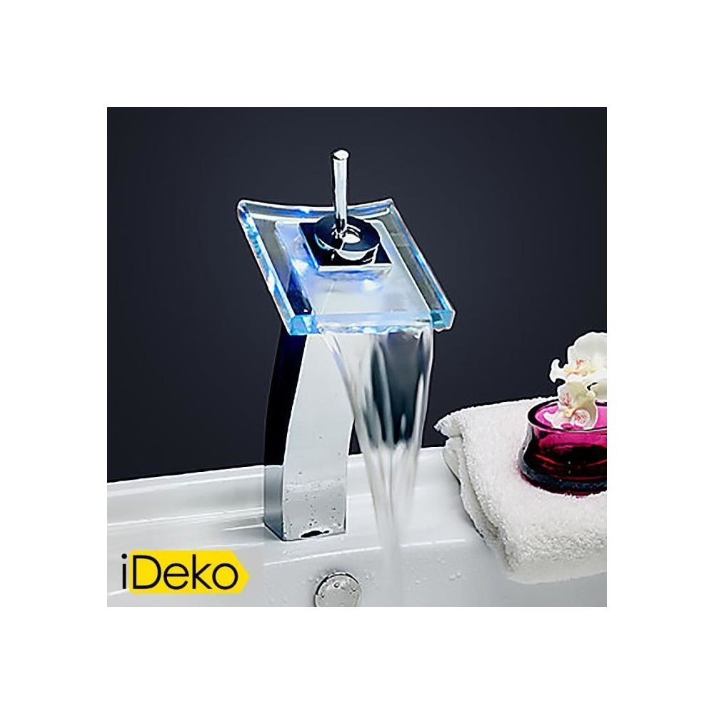 Ideko - iDeko® Robinet Mitigeur lavabo cascade robinet cascade LED Grand Mitigeur de Lavabo LED à Variation de Couleurs - Lavabo