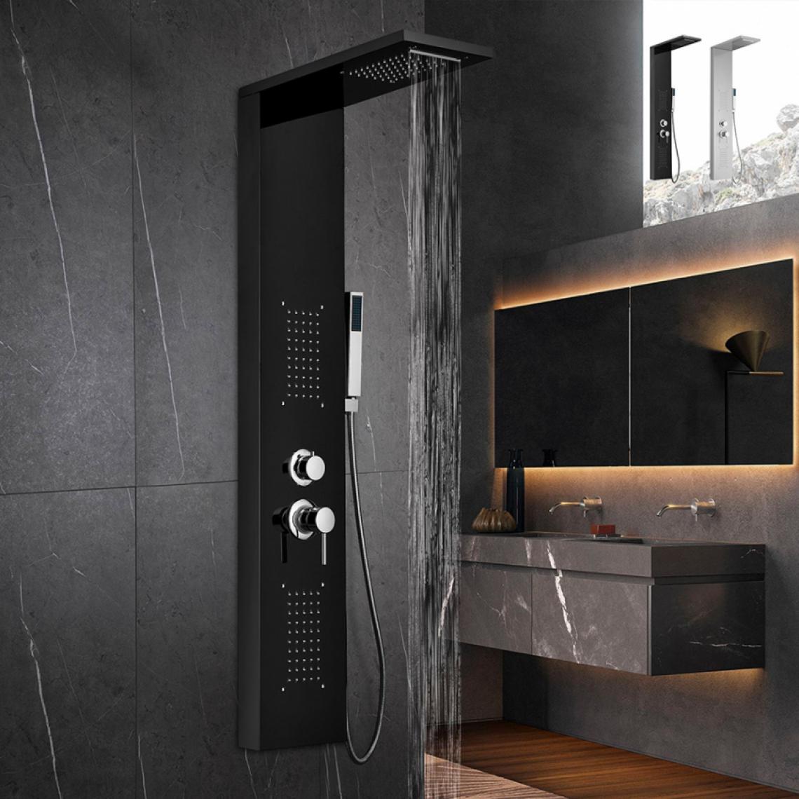 Arati Bath And Shower - Colonne de douche en acier avec mitigeur cascade d'hydromassage Sirmione, Couleur: Noir - Colonne de douche