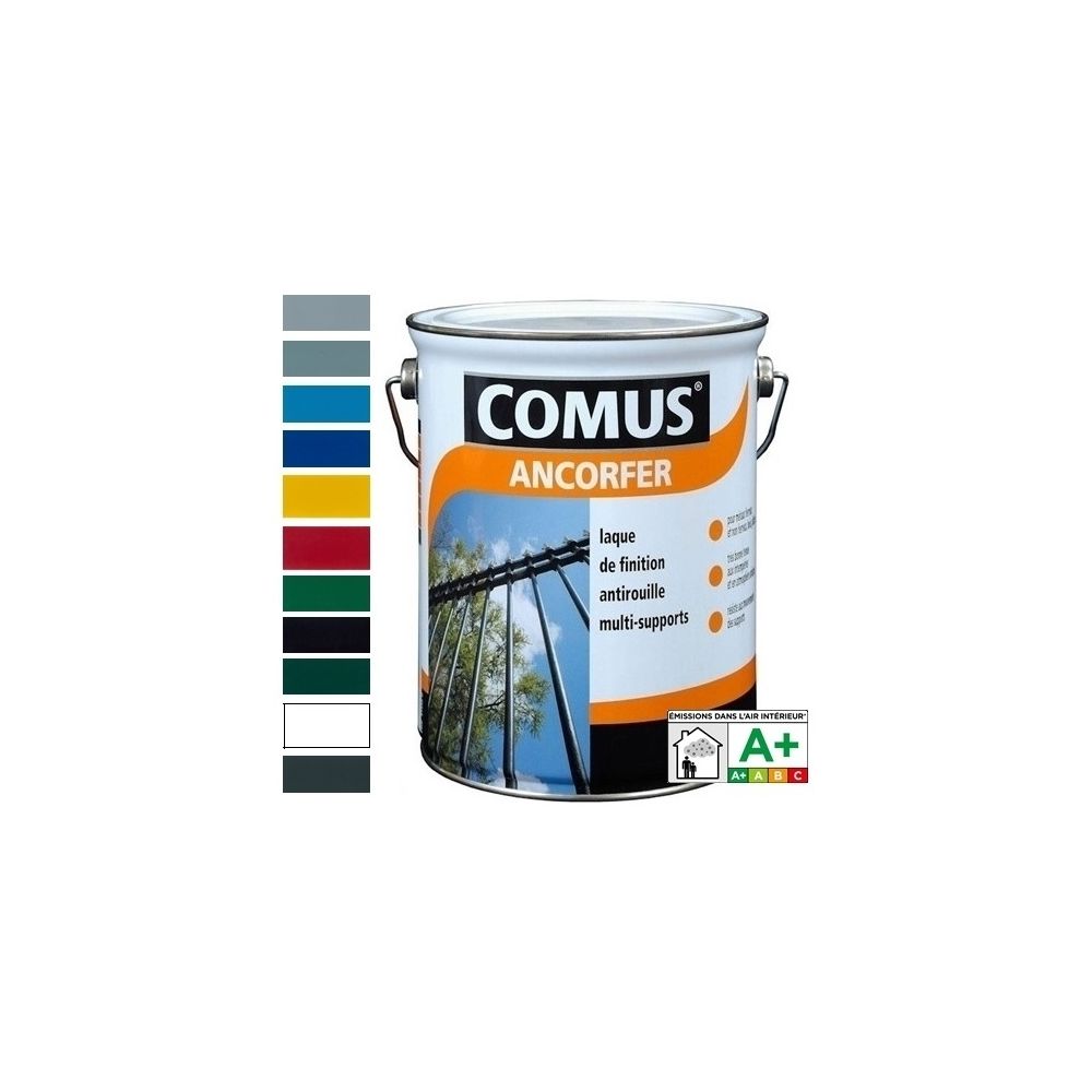 Comus - ANCORFER BRILLANT 0,75L Noir - Peinture-laque antirouille pour métaux et autres supports - COMUS - Peinture intérieure