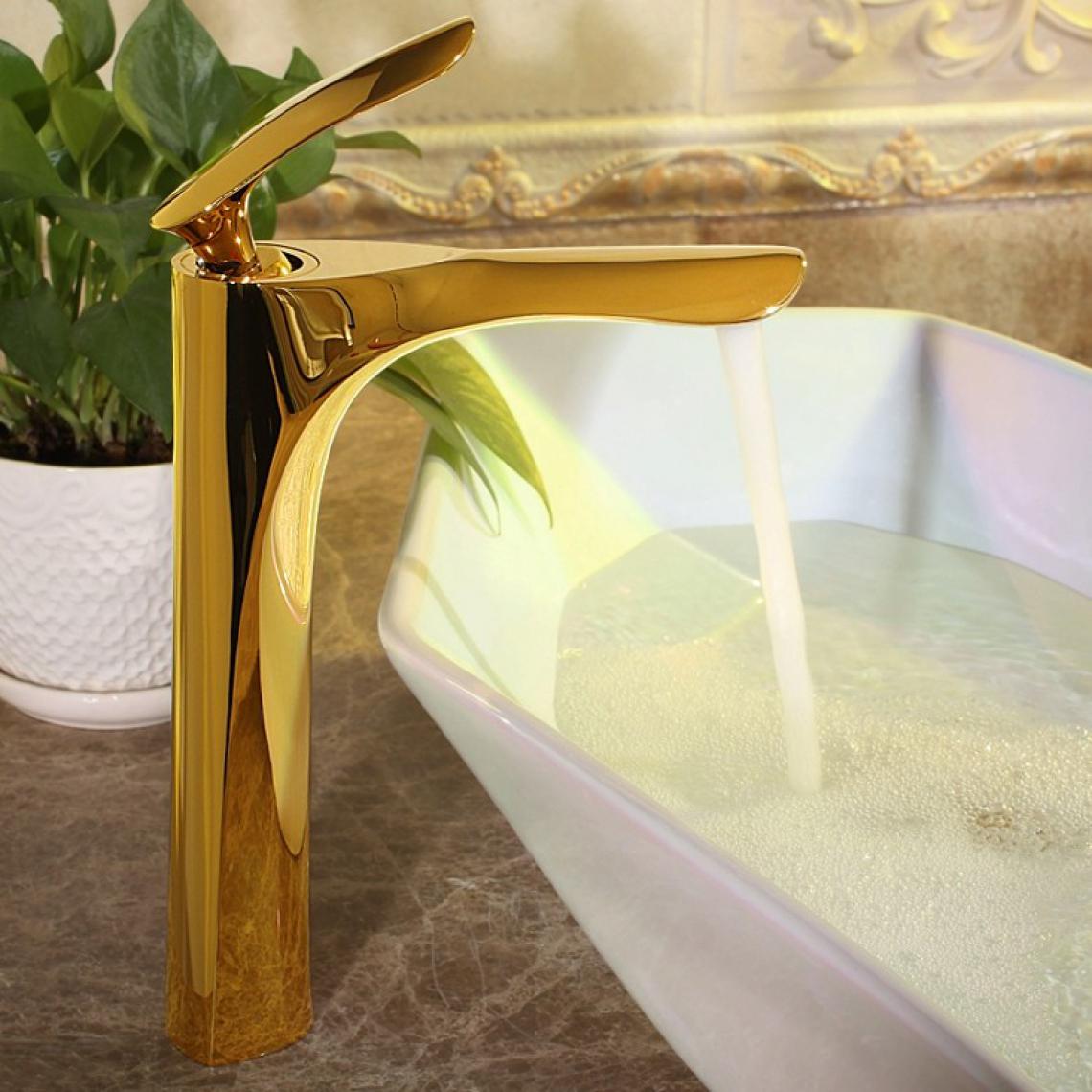Kroos - Robinet lavabo surélevé sophistiqué en laiton massif doré - Robinet de lavabo