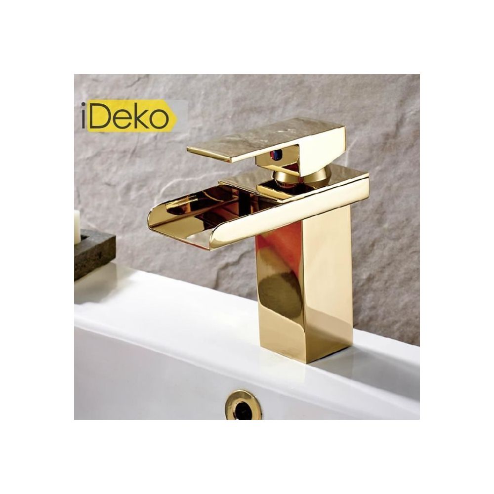 Ideko - iDeko® Robinet Mitigeur lavabo cascade salle de bain design ADORE Laiton Céramique IDEAN03 - Lavabo
