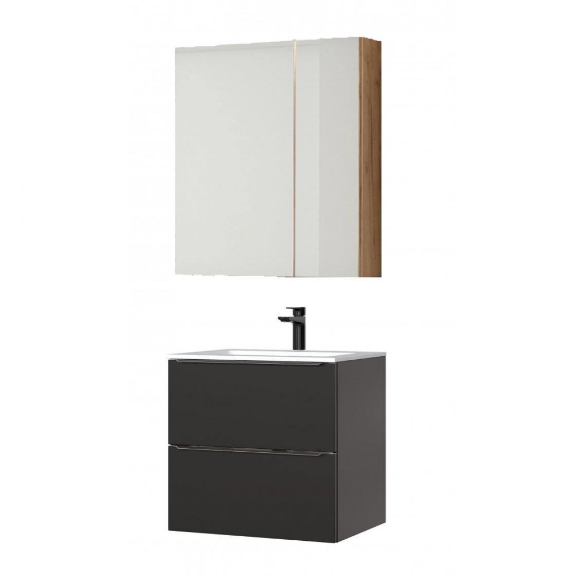 Ac-Deco - Ensemble meuble vasque + cabinet-miroir - Noir - 60 cm - Capri Black - Vasque