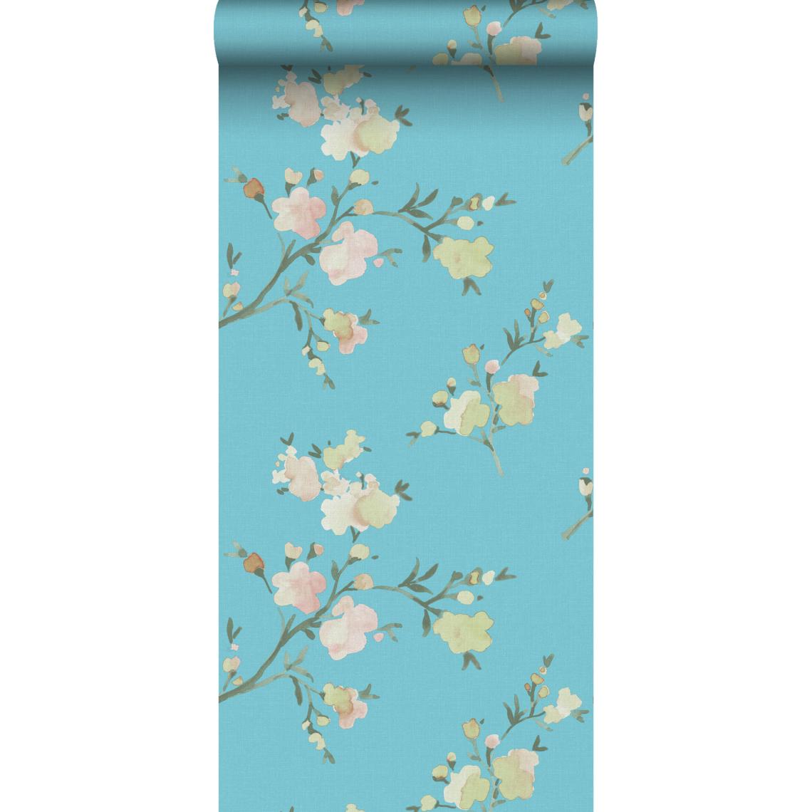 ESTAhome - ESTAhome PP intissé éco texture fleurs de cerisier bleu-Van-Gogh - 148753 - 0.53 x 10.05 m - Papier peint