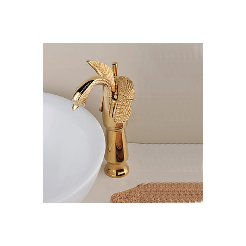 Lookshop - Robinet lavabo mitigeur de couleur doré, design inspiré de cygne et fini en laiton - Robinet de lavabo