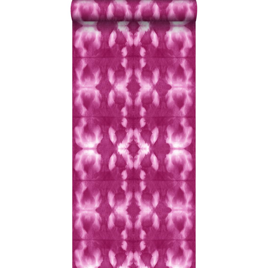 ESTAhome - ESTAhome papier peint motif shibori tie-dye rose intense fuchsia - 148684 - 53 cm x 10,05 m - Papier peint