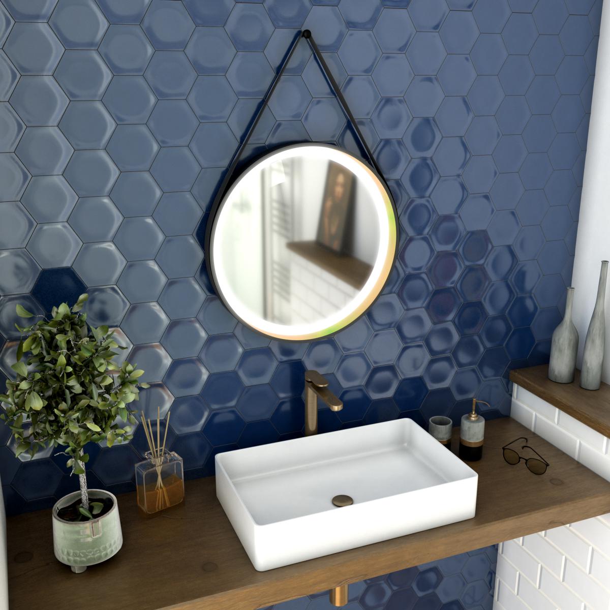 Aurlane - Miroir salle de bain rond - diamètre 55cm - noir mat et finition bronze - CIRCLE HORUS LED - Miroir de salle de bain