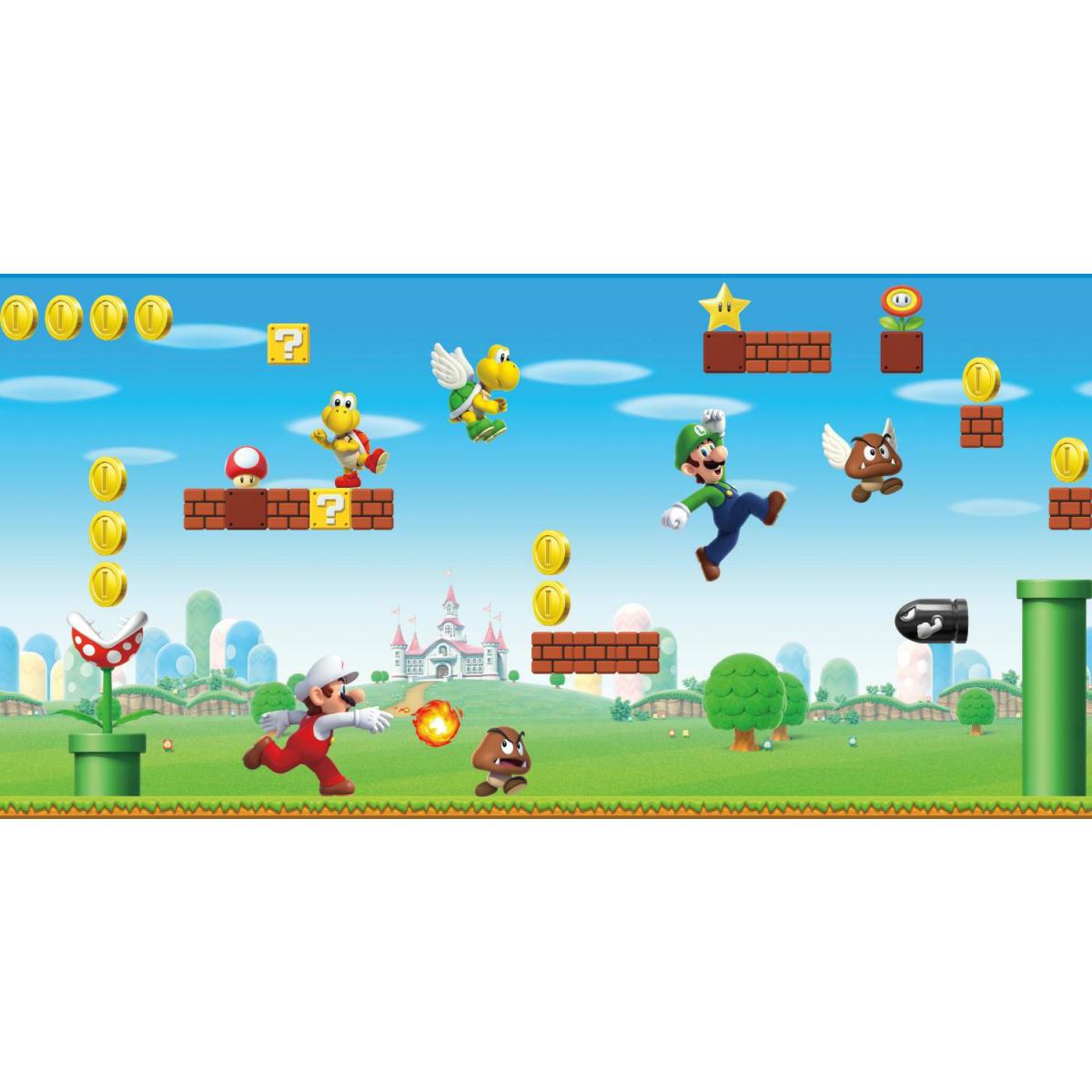 Roommates - Frise adhésive Mario Bros. scène de jeu NINTENDO - 45,72 cm x 5.74 m - Frise murale