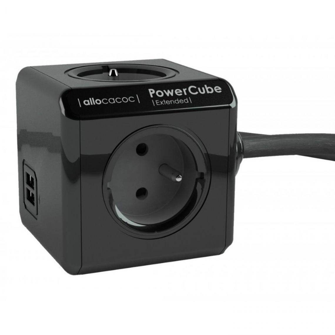 Allocacoc - Câble d'extension PowerCube Extended 4 prises 2 x USB 3m noir - Blocs multiprises