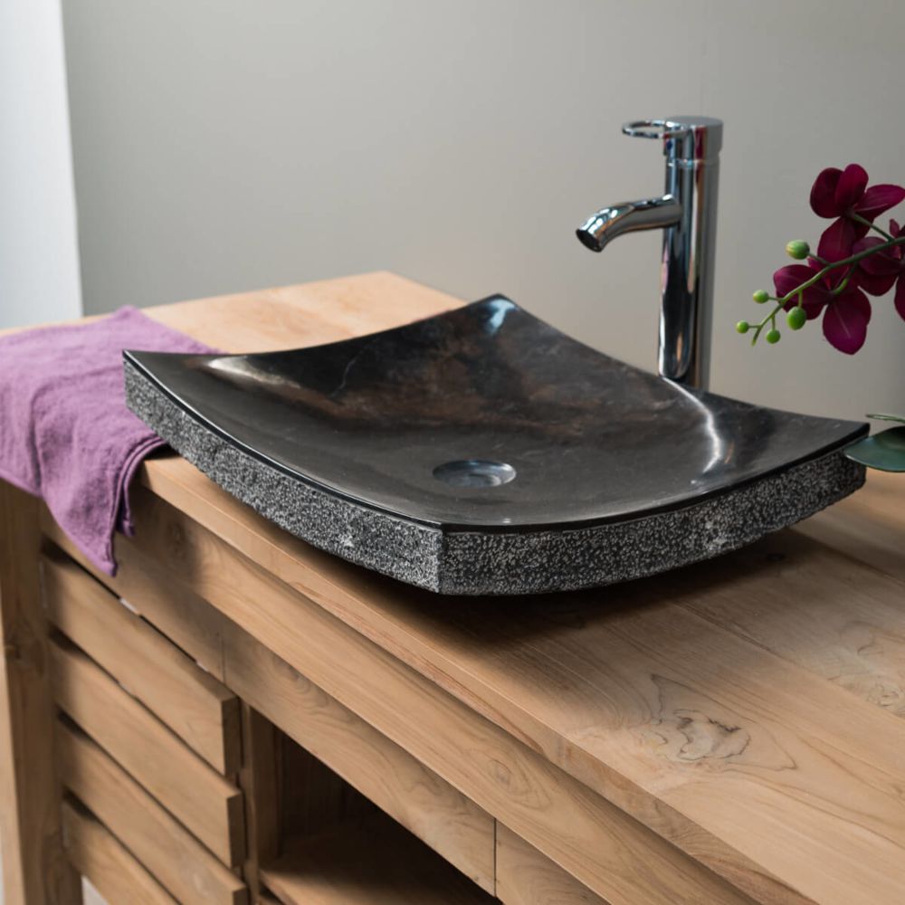 Wanda Collection - Vasque de salle de bain à poser rectangle 50 cm en pierre marbre GENES noir - Vasque
