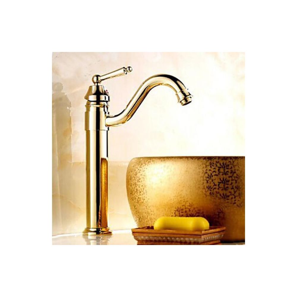 Lookshop - Robinet de lavabo dorée fini en laiton, robinet de style traditionnel avec poignée unique - Robinet de lavabo