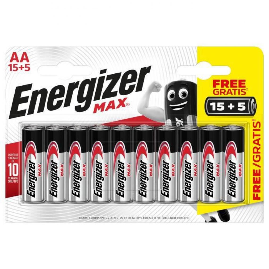 Energizer - Piles Alcalines Energizer Max AA/LR6, pack de 15+5 - Piles rechargeables