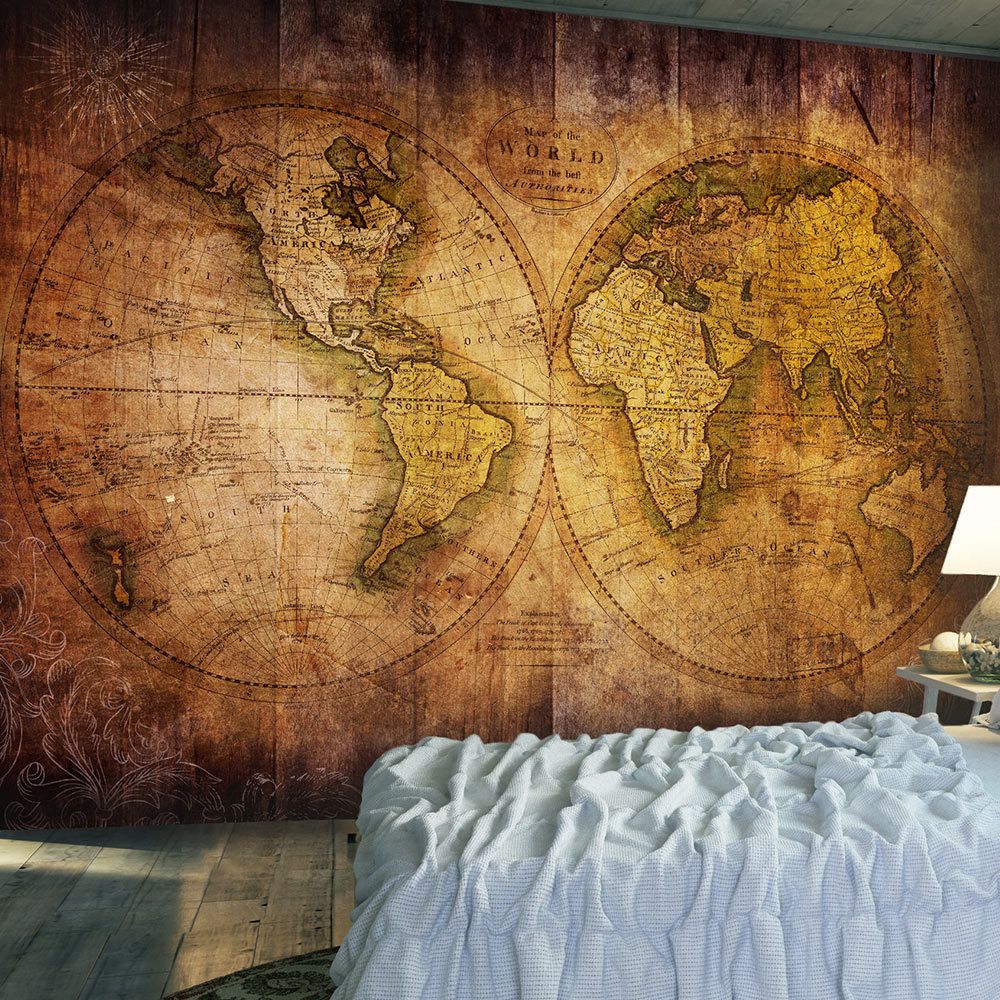 Bimago - Papier peint - World on old map - Décoration, image, art | Carte du monde | - Papier peint