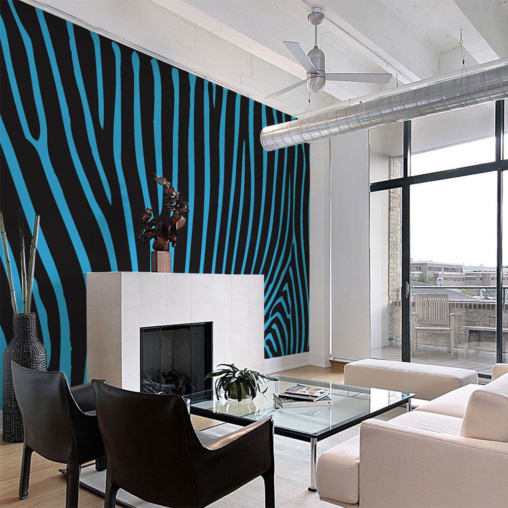 Bimago - Papier peint - Zebra pattern (turquoise) - Décoration, image, art | Fonds et Dessins | Matelassé | - Papier peint