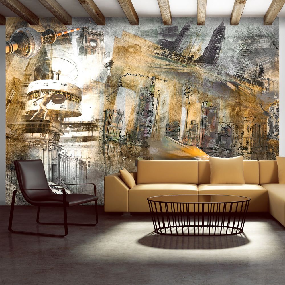 Bimago - Papier peint - Berlin - collage (orange) - Décoration, image, art | Ville et Architecture | Berlin | - Papier peint