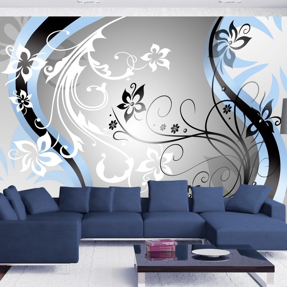 Bimago - Papier peint - Art-flowers (blue) - Décoration, image, art | Fonds et Dessins | Motifs floraux | - Papier peint