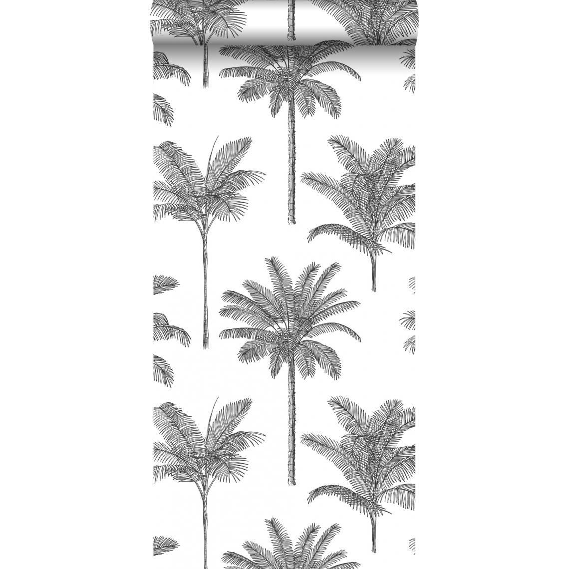 ESTAhome - ESTAhome papier peint palmiers noir et blanc - 139162 - 0.53 x 10.05 m - Papier peint