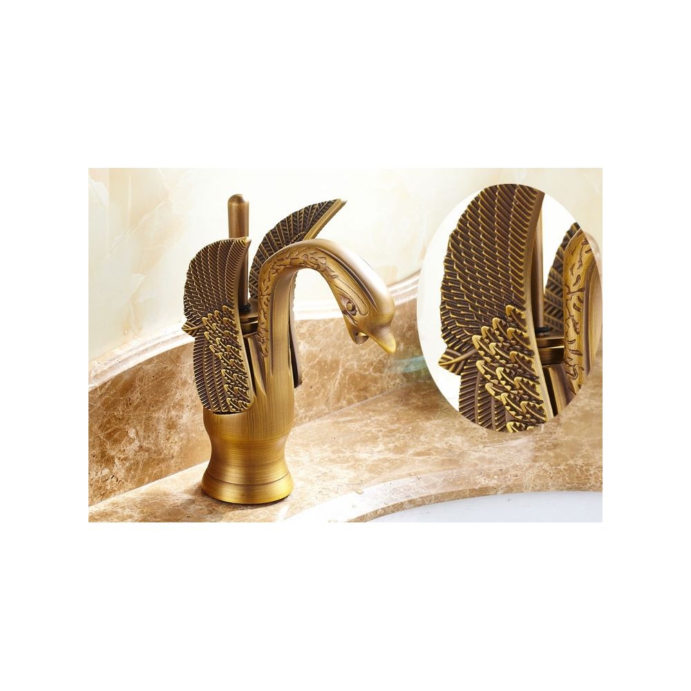Lookshop - Robinet de lavabo à design en forme de cygne, finition antique brossé pour un style traditionnel - Robinet de lavabo