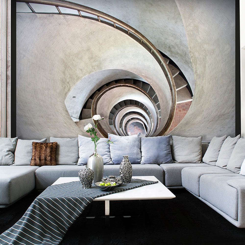 Bimago - Papier peint - White spiral stairs - Décoration, image, art | Ville et Architecture | - Papier peint