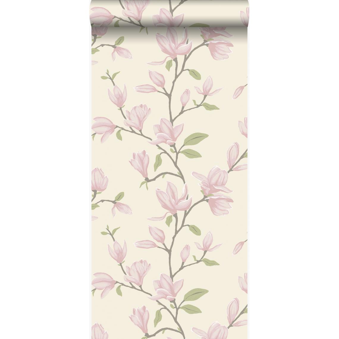 Origin - Origin papier peint magnolia beige crème et rose clair - 347050 - 53 cm x 10,05 m - Papier peint