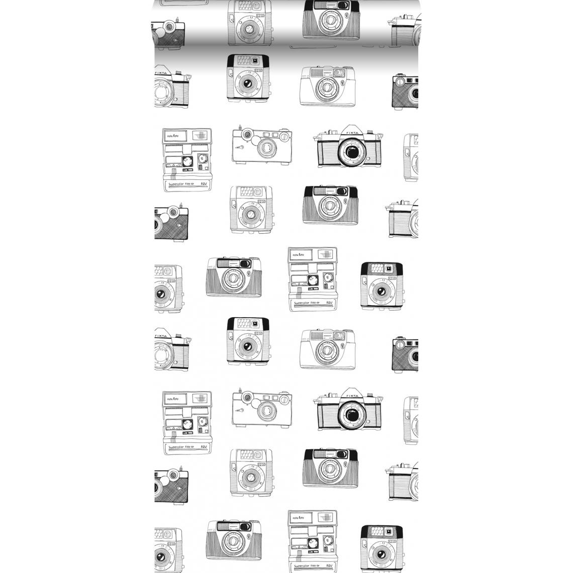 ESTAhome - ESTAhome papier peint caméras Polaroid noir et blanc - 138843 - 0.53 x 10.05 m - Papier peint