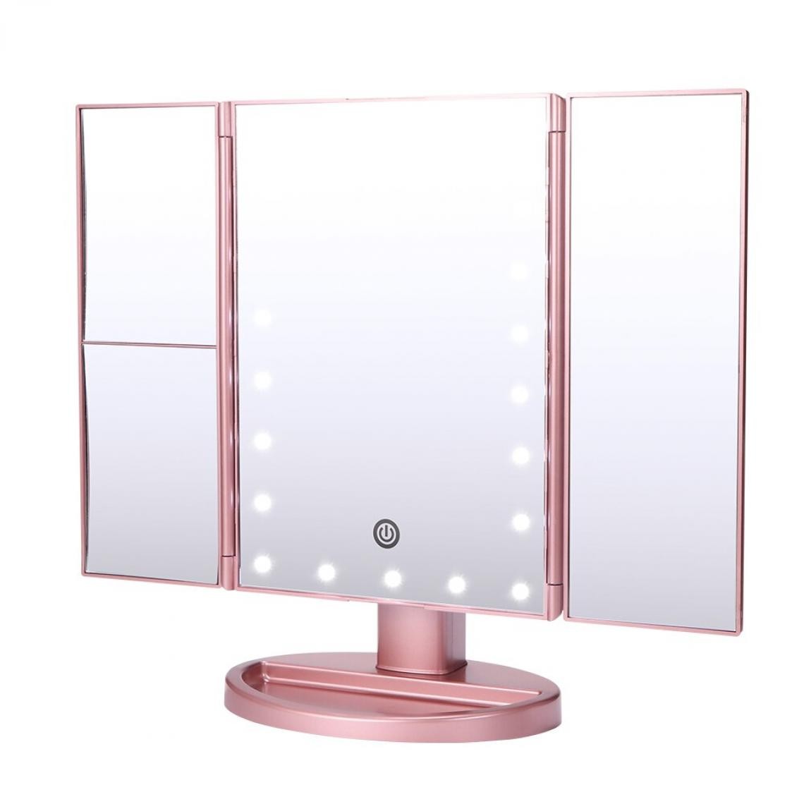 Universal - Miroir USB triple pliant Smart Touch Beauty Mirror 22 LED Light Mirror Makeup Mirror Beauty Mirror Desktop Mirror |(Rose) - Miroir de salle de bain