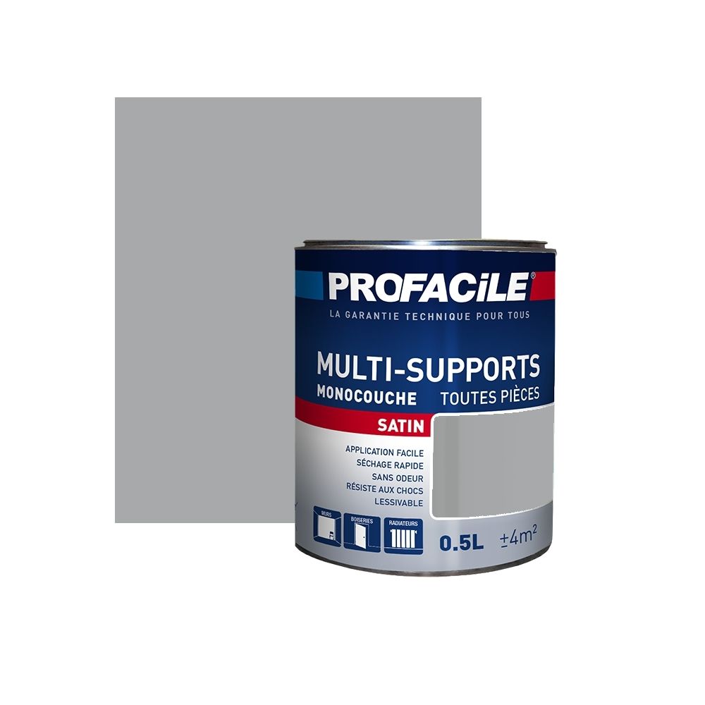 Profacile - Peinture intérieure multi-supports, PROFACILE-0.5 litre-Gris Ciment - Peinture & enduit rénovation