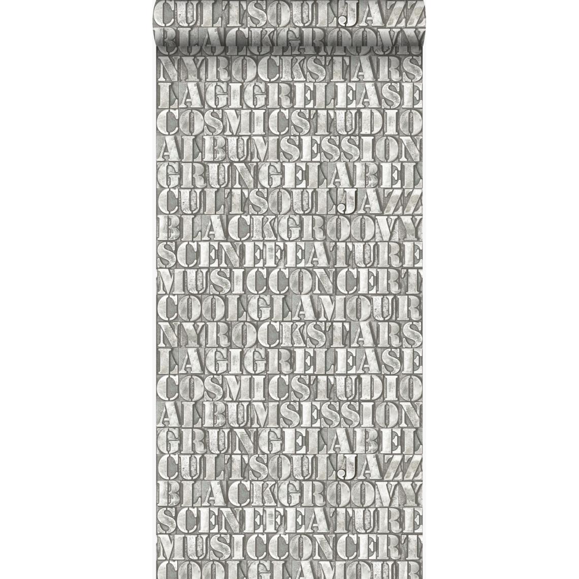 Origin - Origin papier peint vieilles lettres imprimées en fer beige - 347593 - 53 cm x 10.05 m - Papier peint
