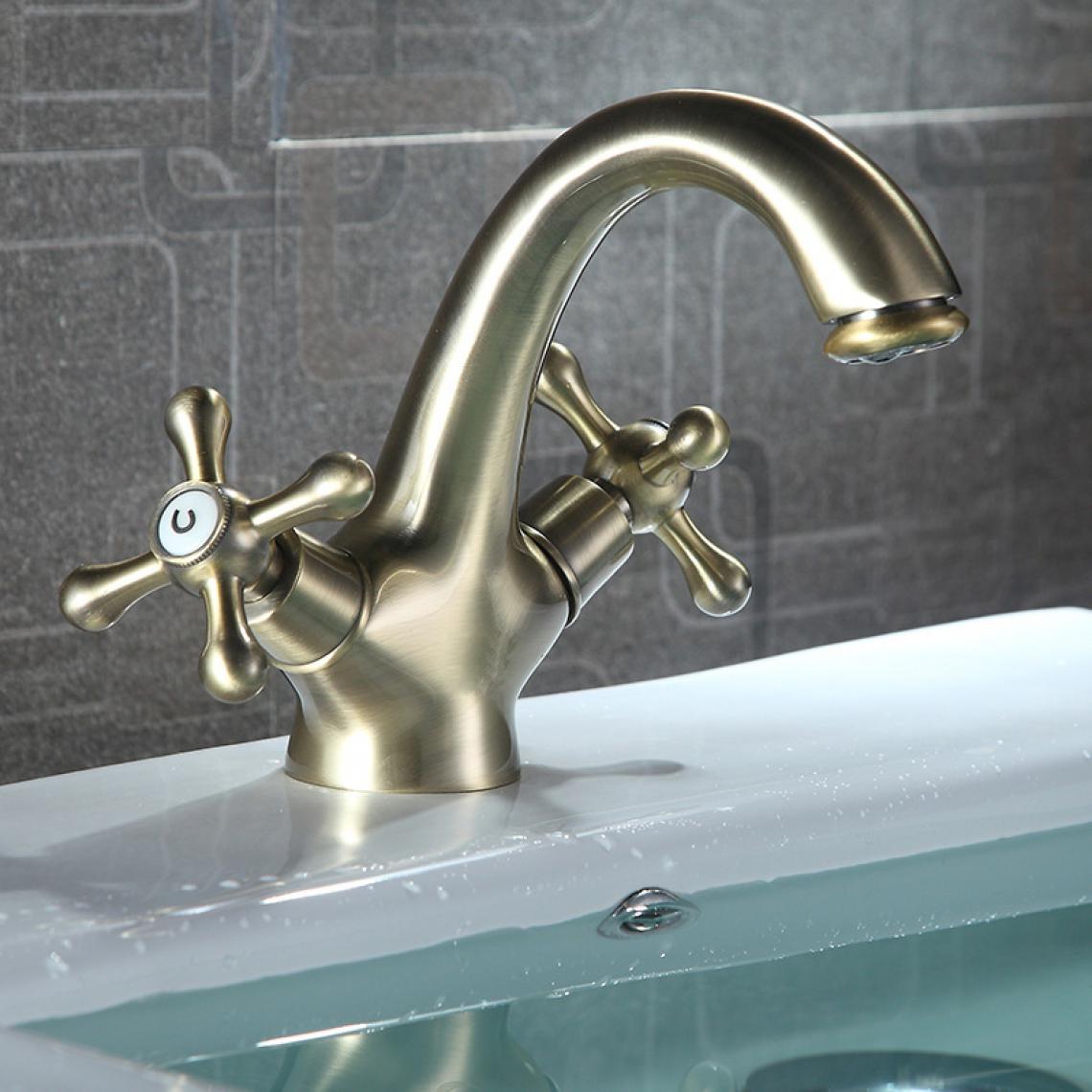 Lookshop - Robinet salle de bain finition en cuivre pour un style antique (poignée double) - Robinet de lavabo