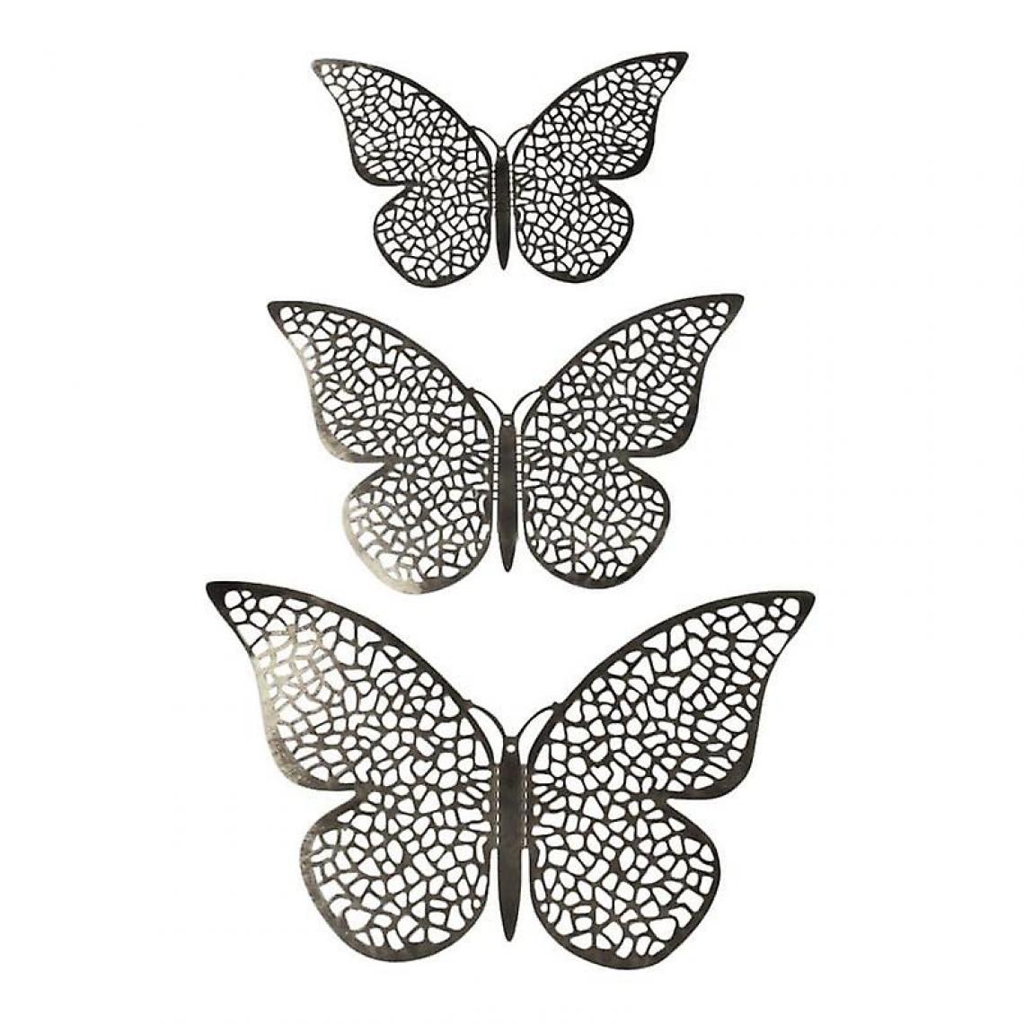 Universal - 12PCS 3D papillon en métal, décoration murale en argent.(Argent) - Miroir de salle de bain