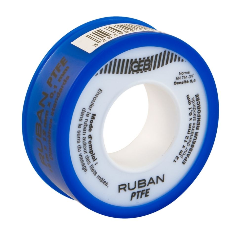 Geb - ruban téflon standard - pour raccords filetés métalliques - 12 mm x 12 m x 0.075 mm - geb - Mastic, silicone, joint